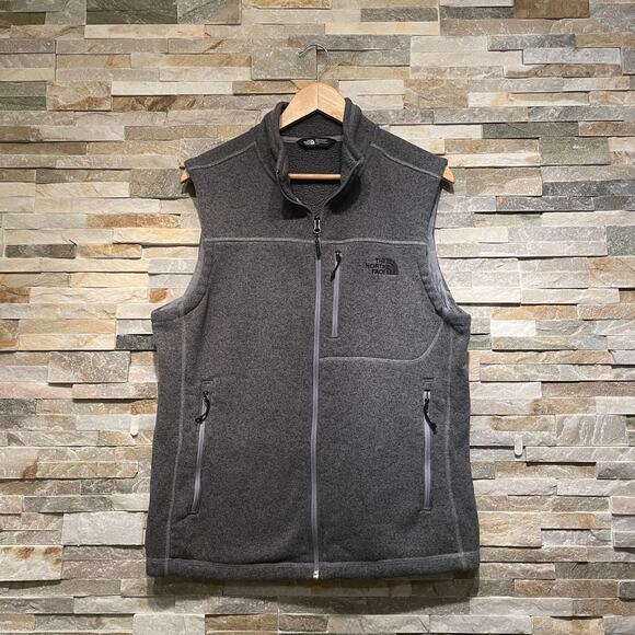 The North Face Men’s L Fleece Vest | Gray Knit, Zip Pockets Fall Layering Staple - Picture 1 of 8
